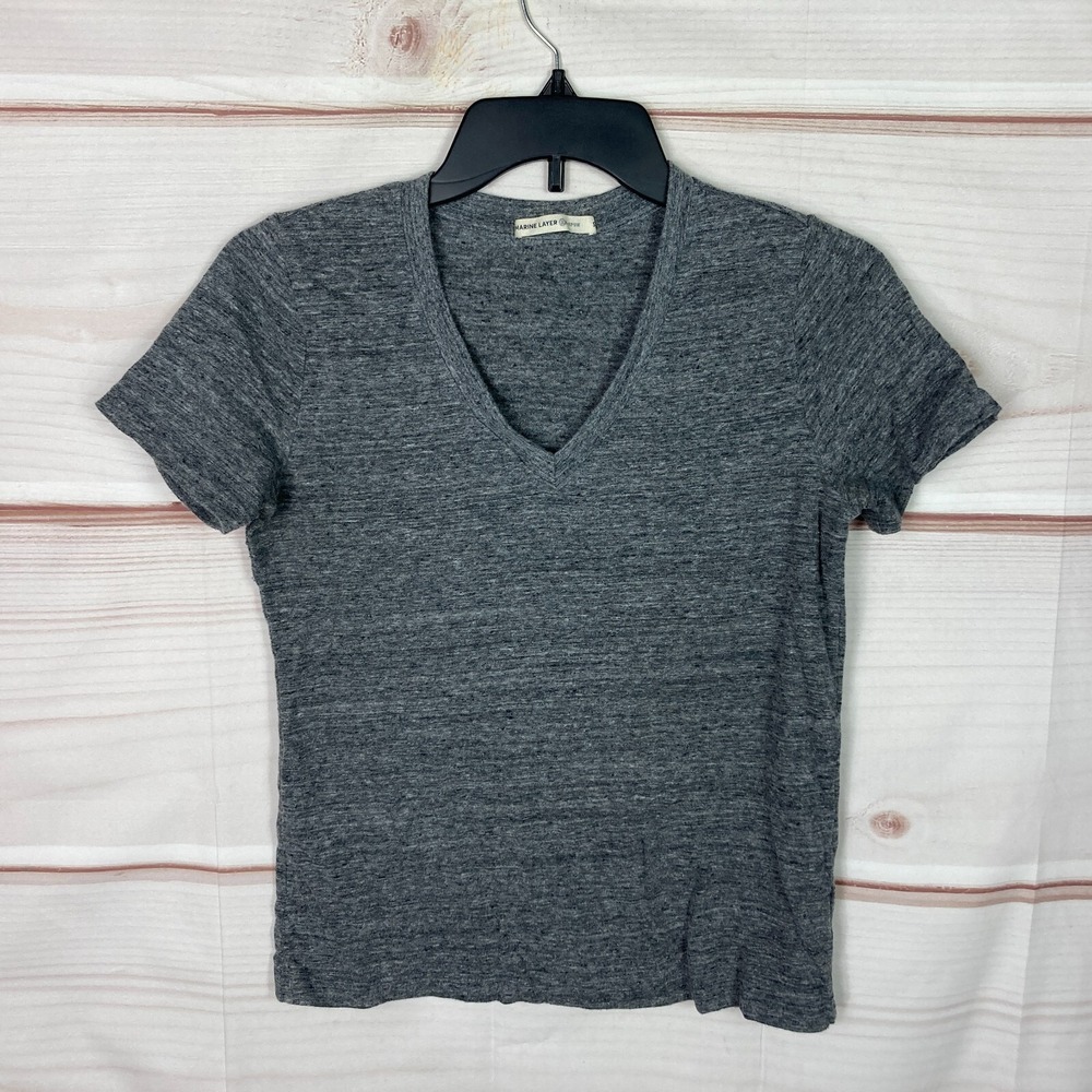 Marine Layer Top Womens S Gray Respun V-Neck T-Shirt Short Sleeve Solid Slim Fit